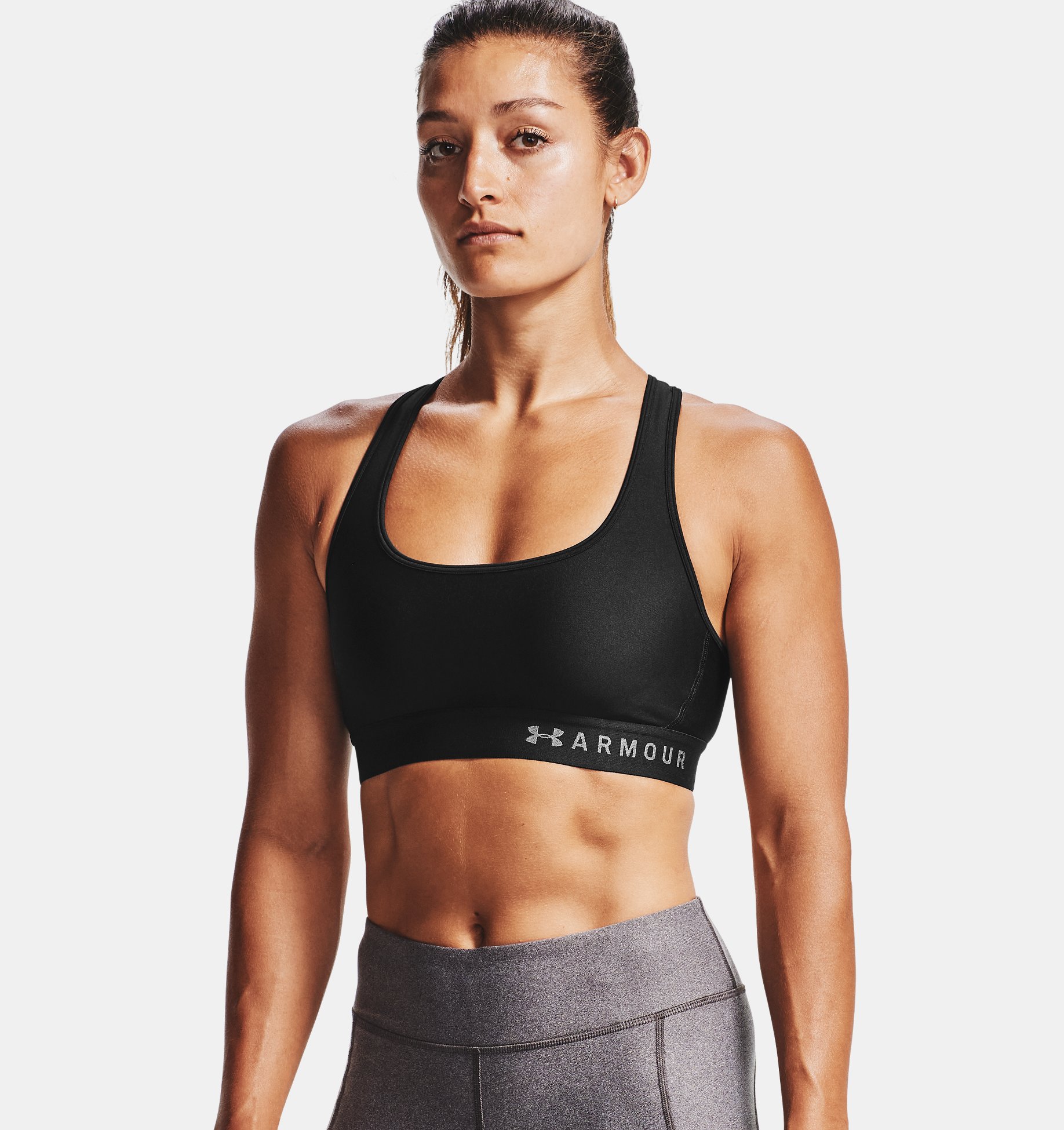 Under Armour Mid Crossback Womens Sports Bra Black Compression Removable Cups 